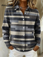 Geometric Horizontal Stripe Decorative Pattern Casual Shirt Collar Long Sleeve Sweater