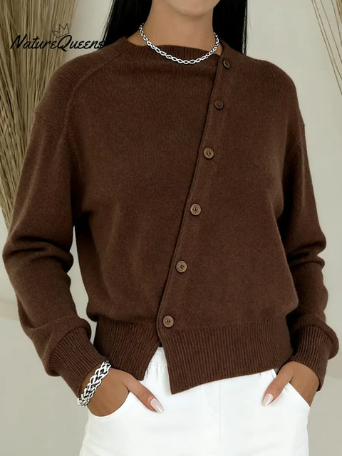 Women's Comfortable Diagonal Placket Knit Sweater