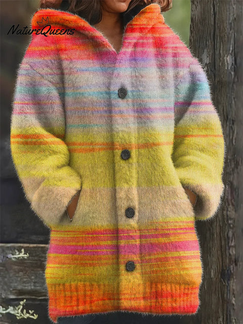 Women's Gradient Pattern Art Print Casual Fleece Coat