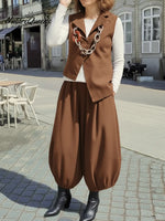 Women's Casual Asymmetrical Hem Vest And Pants Two-piece Set