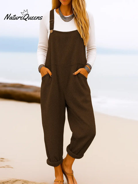 Women's Solid Color Casual Loose Knitted Overalls Jumpsuit