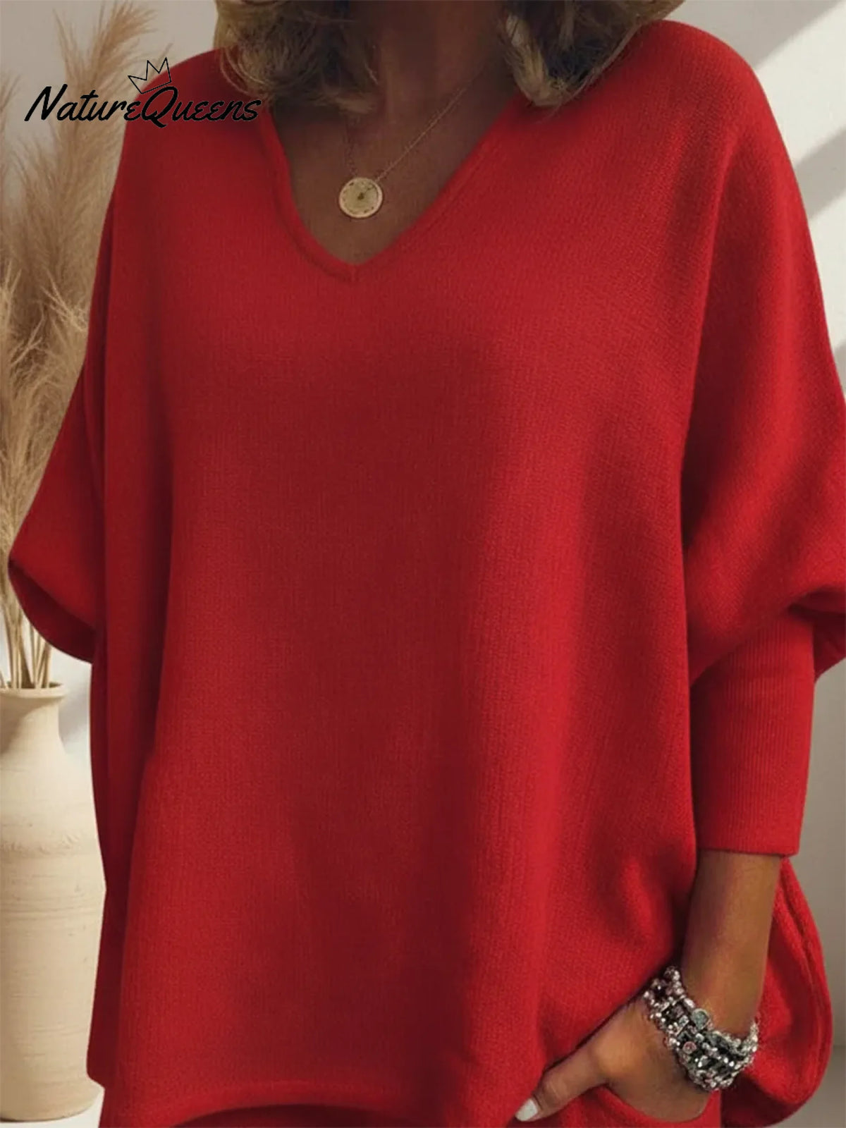 Cozy Solid Color V-neck Knit Top And Pants Two-piece Set