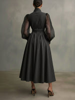 Stylish Denim Dress With Organza Sleeves And Buttons