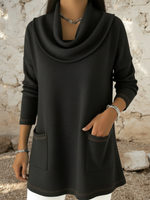 Casual Retro Cowl Neck Denim Cotton Top