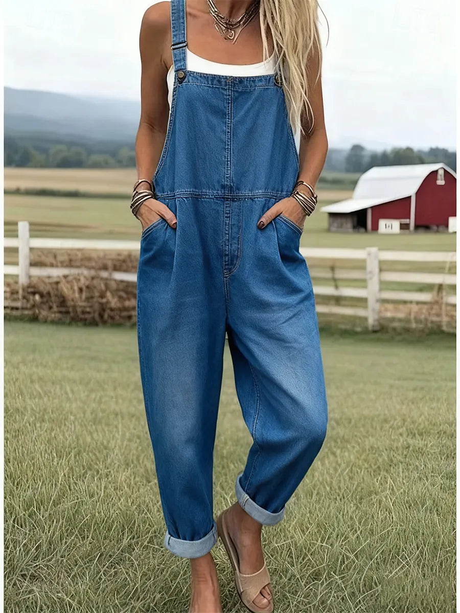 Women's Casual And Fashionable Cotton Denim Jumpsuit