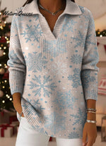 Exquisite Winter Snowflake Decorative Patterns Women's Casual Shirt Collar Long Sleeve Sweater