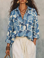Women's Geometric Pattern Art Casual Stylish Long Sleeve Cotton Linen Shirt