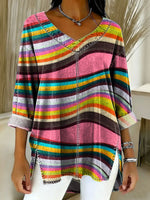 Women's Geometry Color Splicing Gradient Art Casual Washed Denim Cotton Top