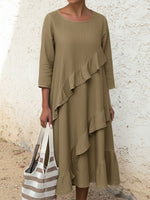 Elegant Multi-layered Ruffled Denim Cotton Dress