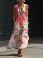 Women's Geometry Floral Print Button-down V-neck Casual Dress