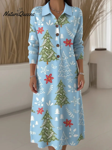 Women's Christmas Tree Pattern Art Print Casual Knitted Dress