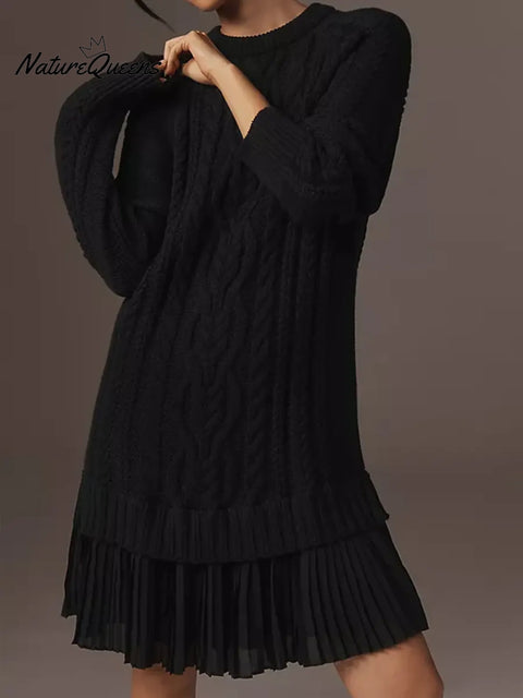 Women's Patchwork Ruffled Knitted Dress