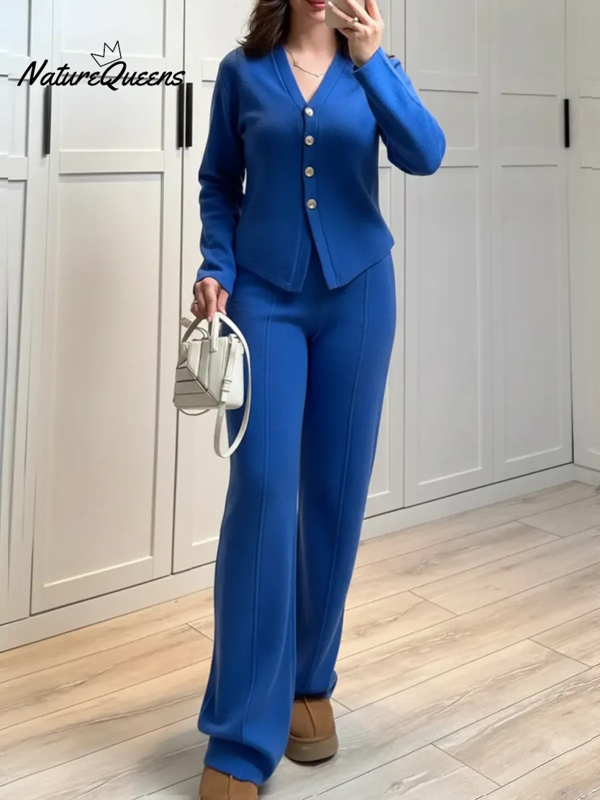 Women's Cozy Knitted Cotton Cardigan And Pants Two-piece Set