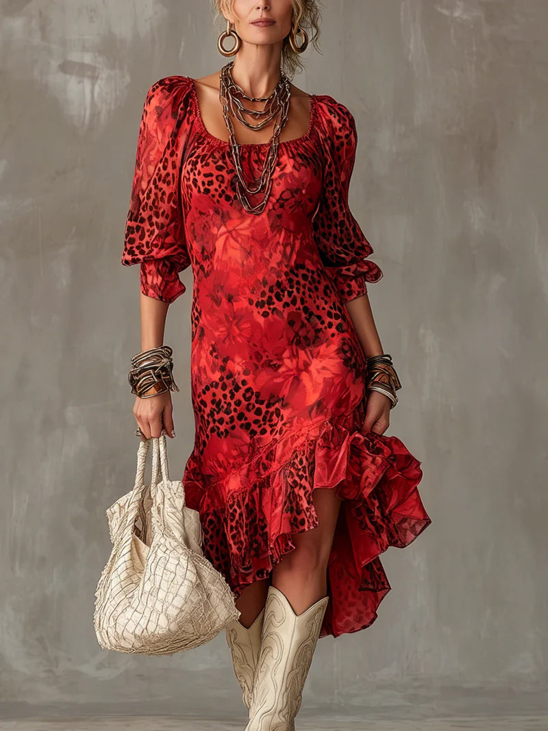 Stylish Leopard Print Chiffon Dress