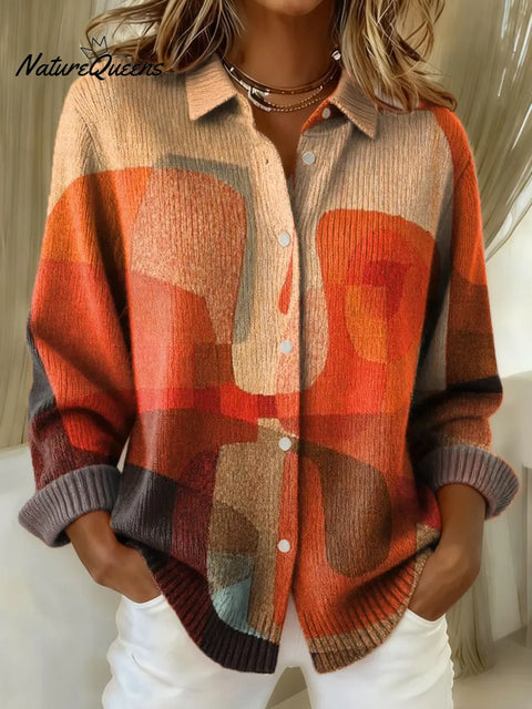 Women's Geometric Pattern Art Print Casual Cotton Knitted Sweater