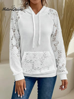Women's Patchwork Lace Waffle Cotton Hooded Sweatshirt