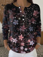 Women's Color Flowers Black Pattern Art Print Buttoned Cardigan Sweater