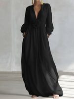 Elegant Three-dimensional Floral Cotton And Linen Maxi Dress