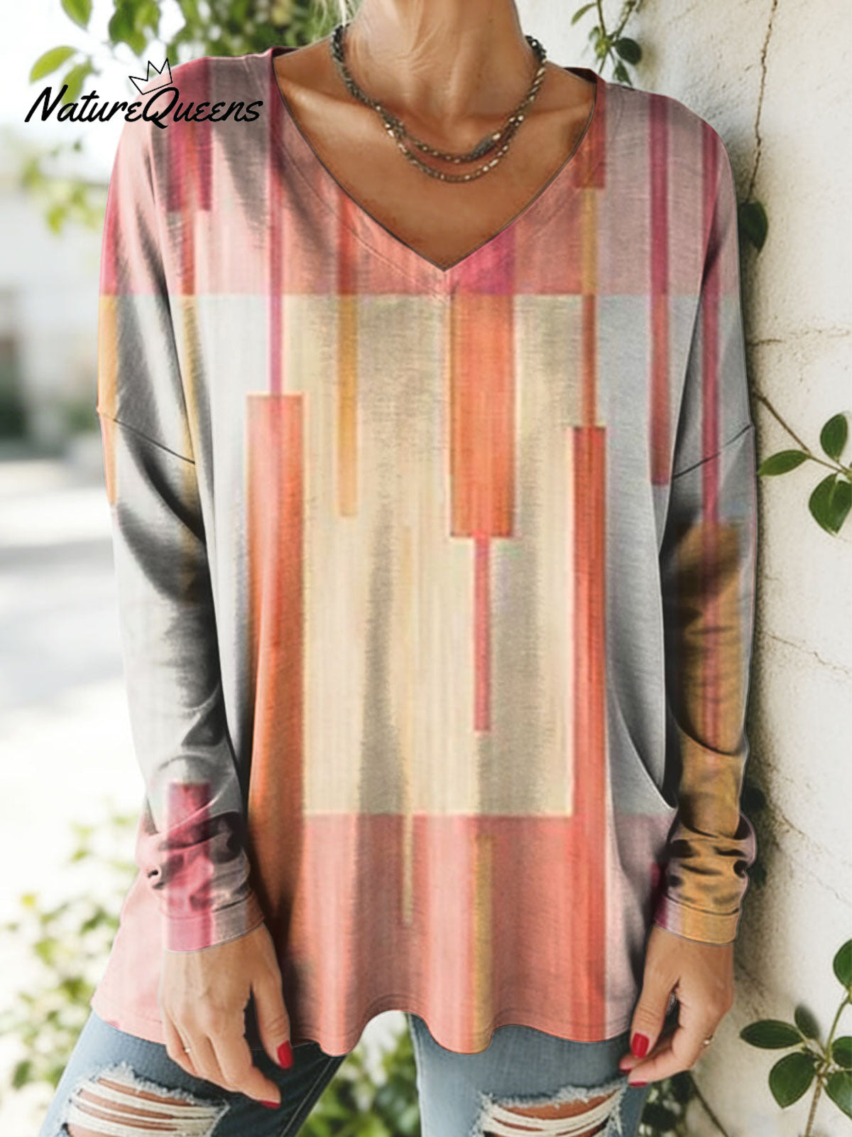 Women's Lovely Floral Flowers Pattern Art Print V-neck Casual Cotton T-shirt