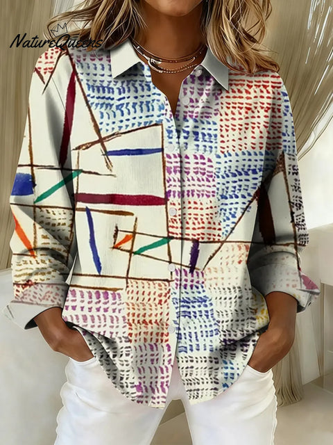 Women's Abstract Pattern Art Print Casual Cotton Shirt