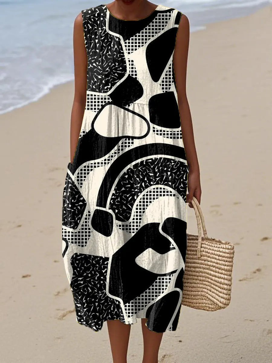 Women's Abstract Pattern Art Print Casual Cotton Dress