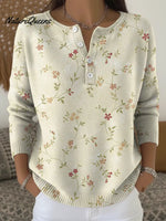 Artistic Flowers Print Buttoned Cardigan Sweater