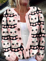 Women's Funny Cats Art Print Casual Knit Sweater