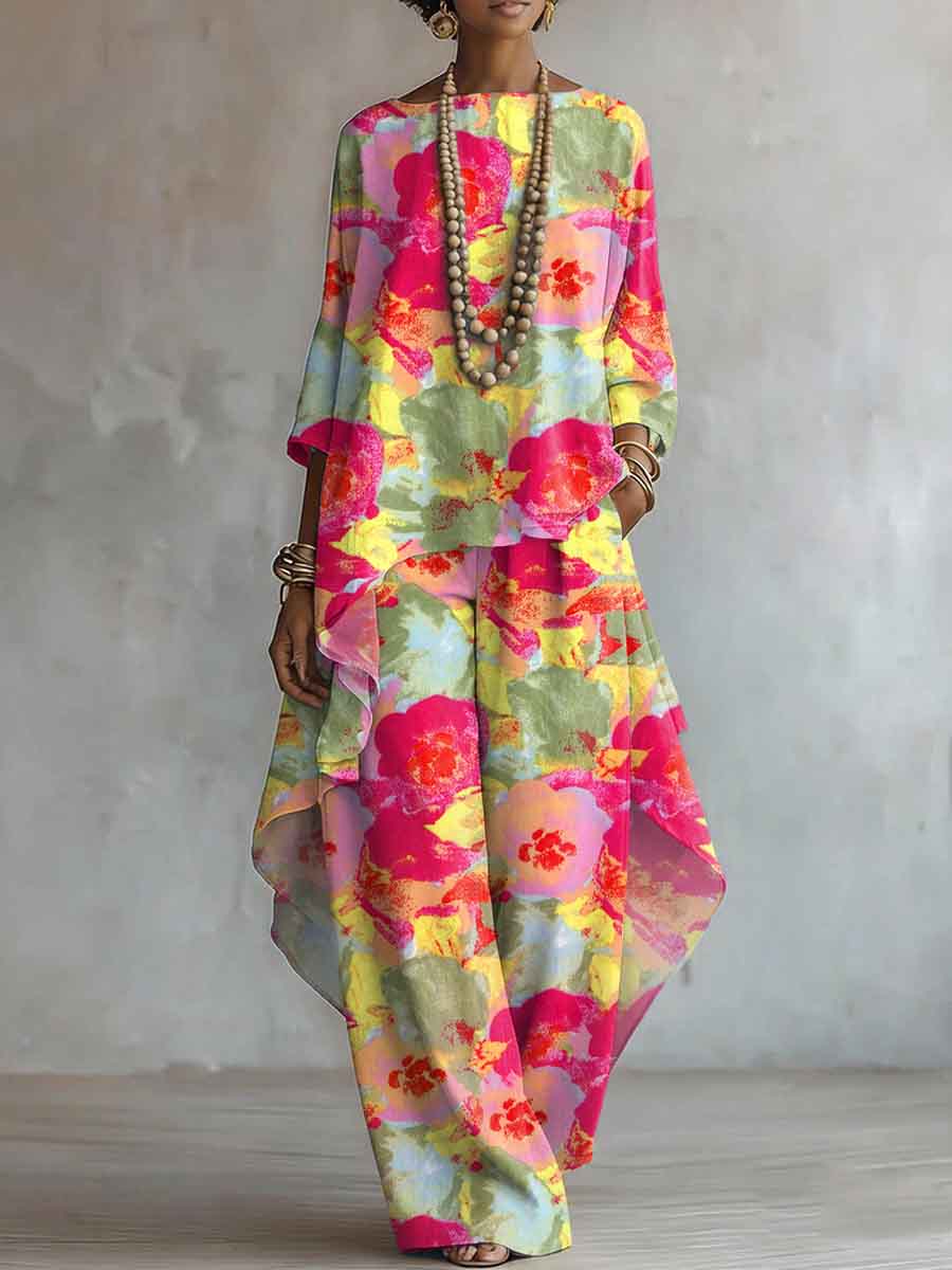 Elegant Floral Pattern Print Two-piece Set
