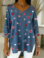 Women's Heart Casual Washed Denim Cotton Top