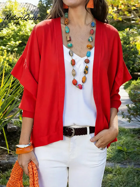 Women's Solid Color Cardigan Collar Long Sleeve Casual Loose Cotton Linen Cardigan