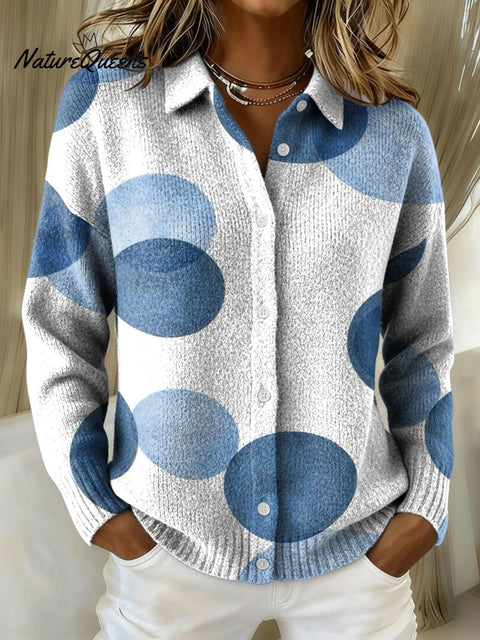Geometric Polka Dot Decorative Pattern Casual Shirt Collar Long Sleeve Sweater