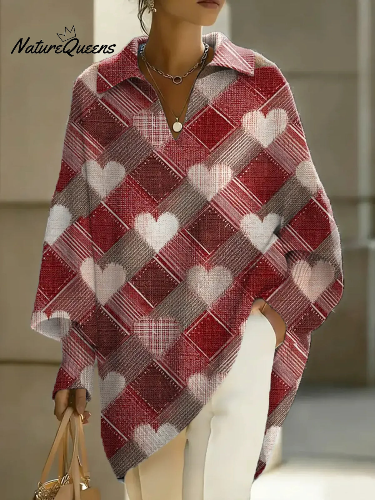 Women's Valentine's Day Heart Art Print Casual Knit Sweater