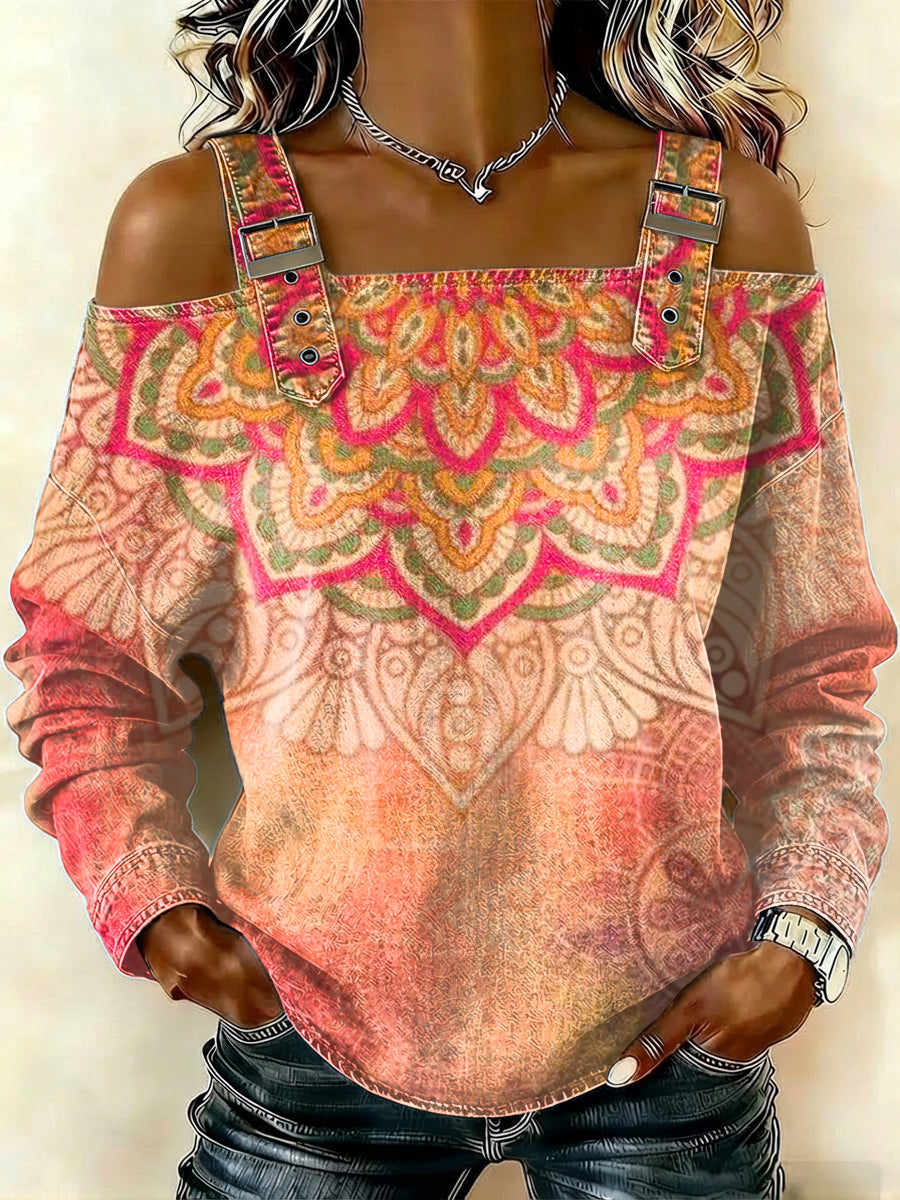 Women‘s Vintage Pattern Art Print Casual CottonShirt