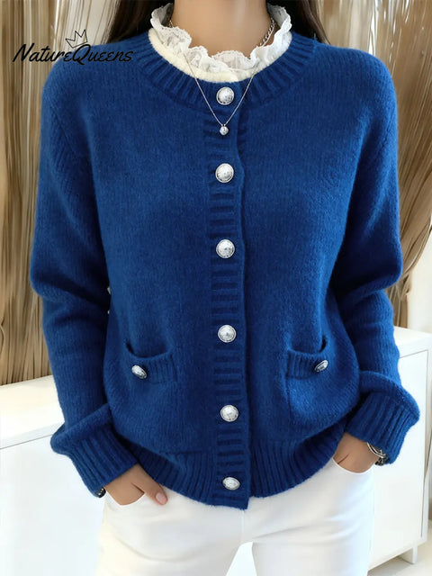 Women's Christmas Collar Cardigan Sweater with Lace Trim