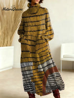 Women's Vintage Abstract Geometry Art Print Casual Cotton Knitted Dress