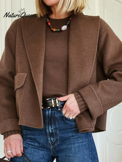 Classic Shawl Collar And Sleeve Patchwork Knit Wool Coat Jacket