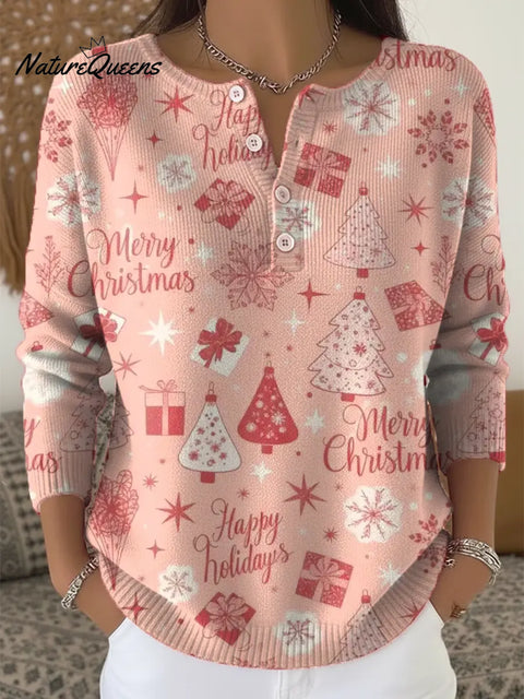Women's Christmas Tree Pattern Art Print Casual Cardigan Sweater