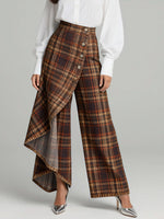 Women's Vintage Plaid Patterns Print High-waisted Relaxed Fit Wide-leg Jeans With A Stylish Design