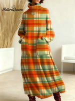 Women's Vintage Plaid Art Print Casual Cotton Knitted Dress