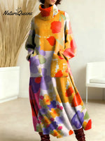 Women's Vintage Flower Pattern Art Print Casual Cotton Knitted Dress