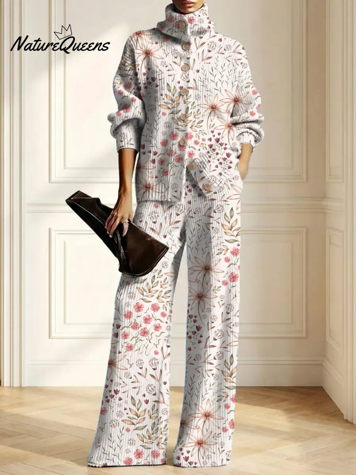 Women's Floral Pattern Art Print Casual Cotton Knitted Suits