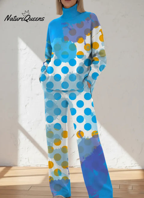 Women's Retro Polka Dots Art Print Casual Knit Set