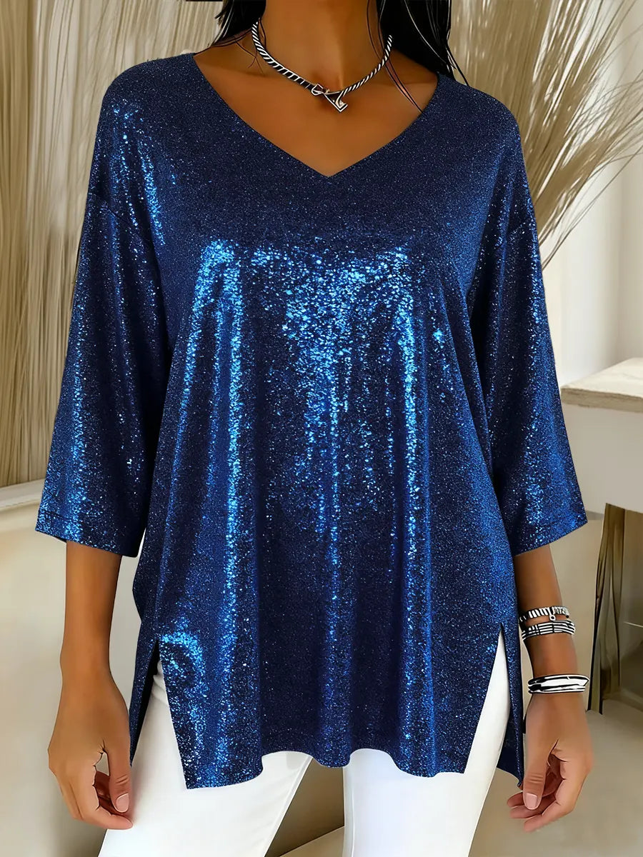 Women's Sparkly V-neck Top