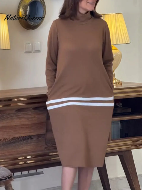 Women's Stand Collar Long Sleeve Casual Loose Knit Dress