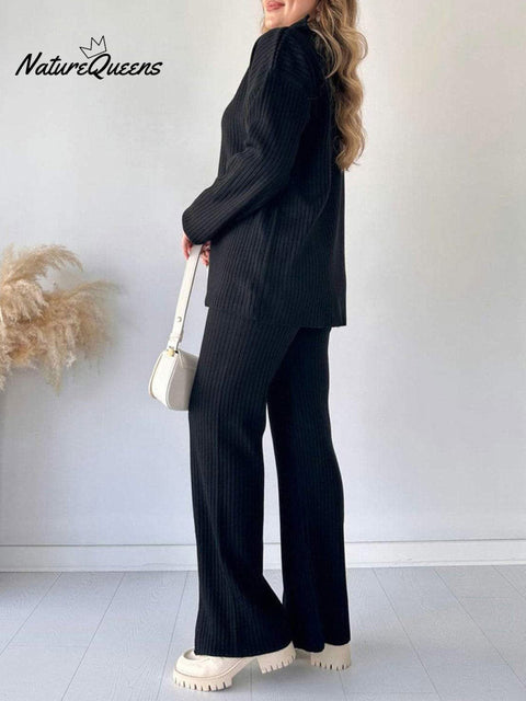 Women's Striped Solid Color Zipper Casual Knit Suit