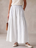 Women's Vintage-style Pleated Cotton-linen Wide-leg Trousers