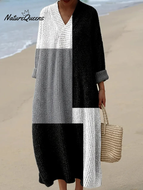 Women's Geometric Pattern Art Print Casual Cotton Knitted Dress