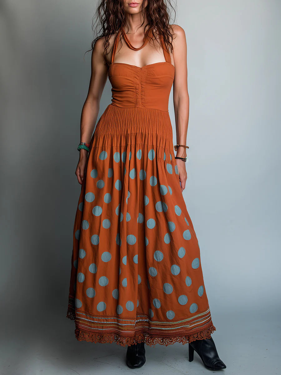 Bohemian Polka-dot Halter Linen And Cotton Dress