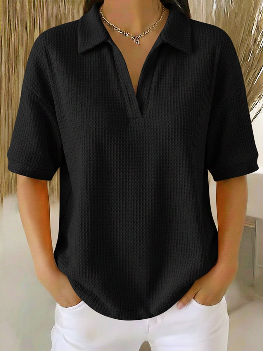 Casual Waffle-knit Short-sleeved Cotton Top