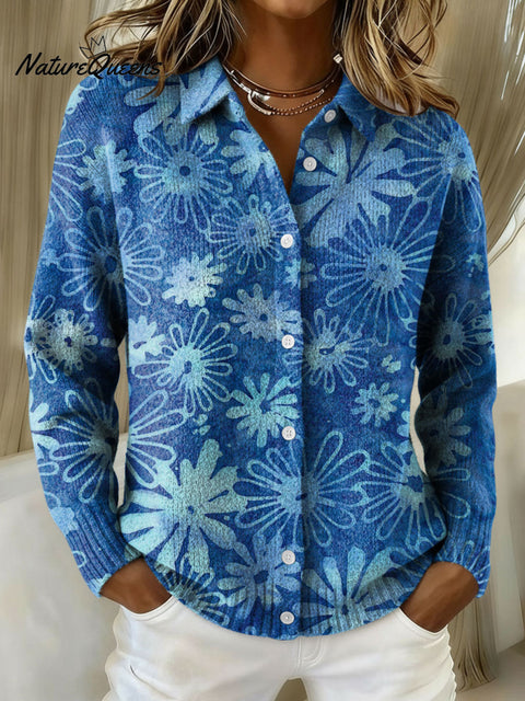 Women's Retro Floral Pattern Art Print Cowl Neck Sweater